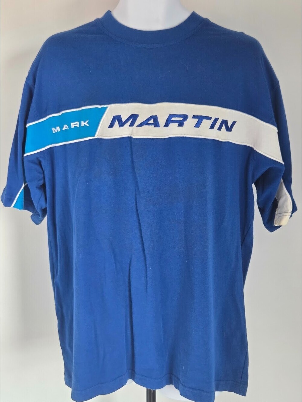 Vintage 1990s Official NASCAR Mark Martin Blue Racing T-Shirt Size Large